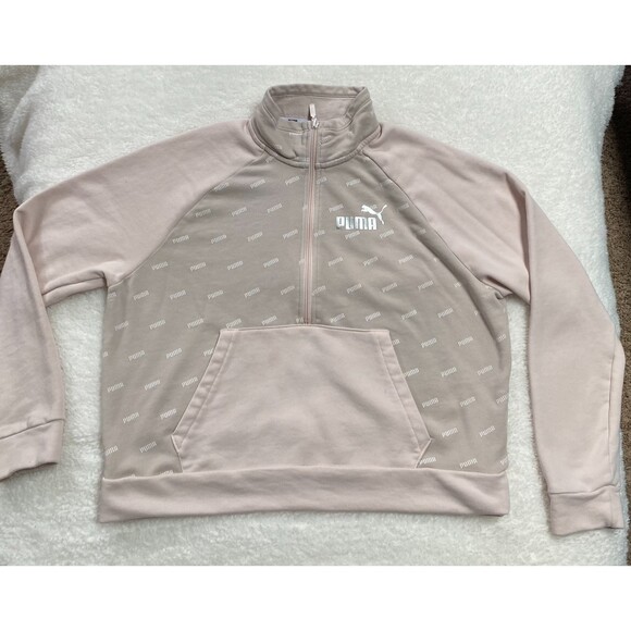 Puma 1/4 Zip Pullover Puma Branded Bodice Solid Sleeves Size Large - Picture 1 of 13